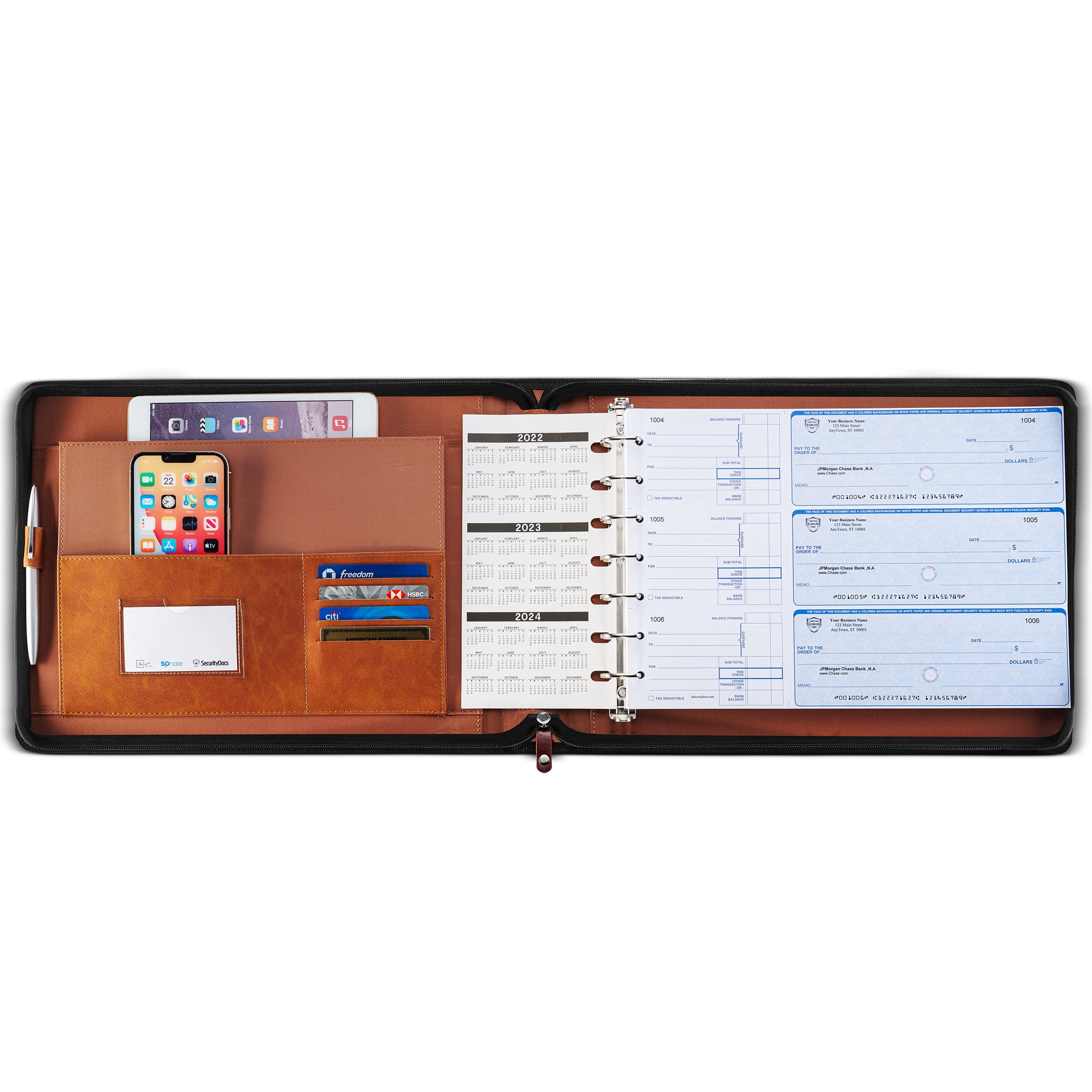 Inkline 7-Ring Check Binder 500 Check Capacity Portfolio Organizer, 9" x 13" Brown