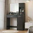 thumbnail image 2 of PORKISS Vanity Desk with Mirror and Lights, 3 Lighting Modes Adjustable, Wooden Makeup Vanity with 2 Large Drawers and 3 Level Storage Dresser, Dressing Table for Bedroom, Black, 2 of 7