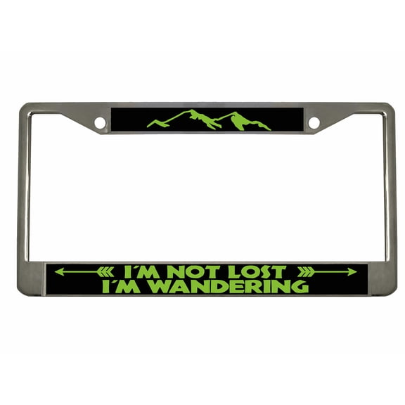 I'm Not Lost I'm Wandering Design License Plate Frame Personalized/Car Accessories Car Tag Holder Cover (Chrome/Black/Lime Green)