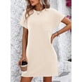 thumbnail image 2 of TEMOFON Women Shirts Dress Fashion Summer Shift Dresses Crew Neck Short Sleeve Dress Trendy Solid Offwhite Stripe Sexy Dresses for Women Size 2XL, 2 of 5