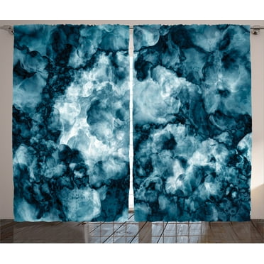 Ambesonne Marble Print Curtains 2 Panel Set, Marble Stone Effect, 108" x 90", Blue