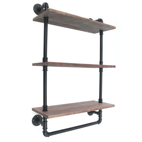 Miumaeov 3-Tier Retro Wall Mounted Floating Shelves, Industrial Retro Iron Water Pipe Shelf, 23.6*35.4in Storage Bookshelf for Living Room, Study, Bathroom