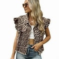 thumbnail image 3 of Women'S Solid & Leopard Print Button Down Wood Cuff Denim Vest Casual Chic Flap Pockets Decor Outerwear XL, 3 of 9
