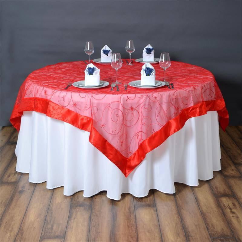 Efavormart Organza Embroidered Table Overlay 72"x72" (Table Toppers) For Party Wedding Catering