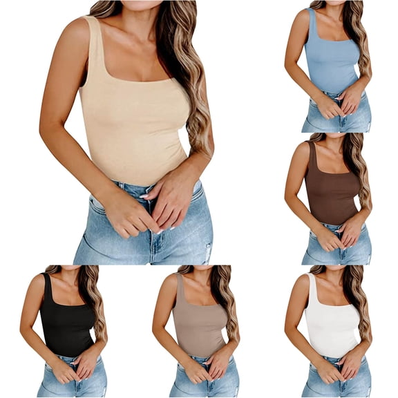 Cotton Tank Tops For Women With Built In Bra Athletic Basic Summer Slim Fit Tops Square Neck Spaghetti Strap Solid Color Clothes Casual Comfort Club Everyday Wear,Beige,L