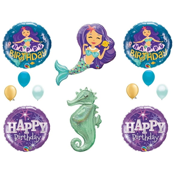 Mermaid & Seahorse Happy Birthday Party Balloons Decoration Supplies Ocean Luau Beach