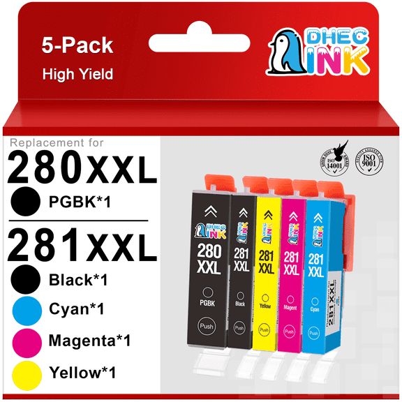 280 281 Ink Cartridges Compatible for Canon Ink 280 and 281 for Canon Printer Ink 281 280XXL (PGBK, Black, Cyan, Magenta, Yellow, 5 Pack)