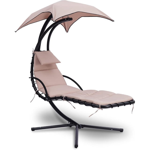 Chaise Balançoire Suspendue Chaise Longue Chaise de Terrasse Hamac de Balançoire d'Extérieur avec Oreiller Intégré &; Protection de la Canopée et Accoudoirs Recouverts de Mousse Résistant à l'Eau - Rose