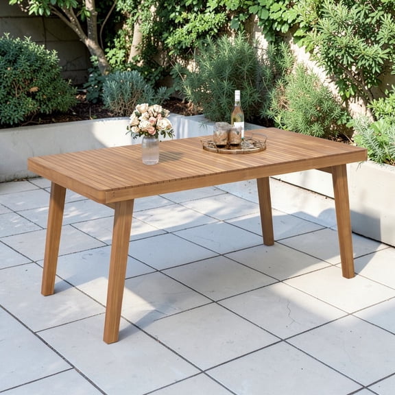 GZXS 69" Acacia Wood Dining Table, Outdoor Rectangular Patio Table with Slatted Top, Weather-Resistant, 300lbs Weight Capacity, for Garden, Backyard, Deck, Living Room (Brown)