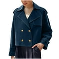 thumbnail image 5 of UQJfacai Womens Faux Suede Cropped Jacket Casual Lightweight Double Breasted Short Trench Coat Fall Winter Fashion Coats Outerwear, 5 of 7