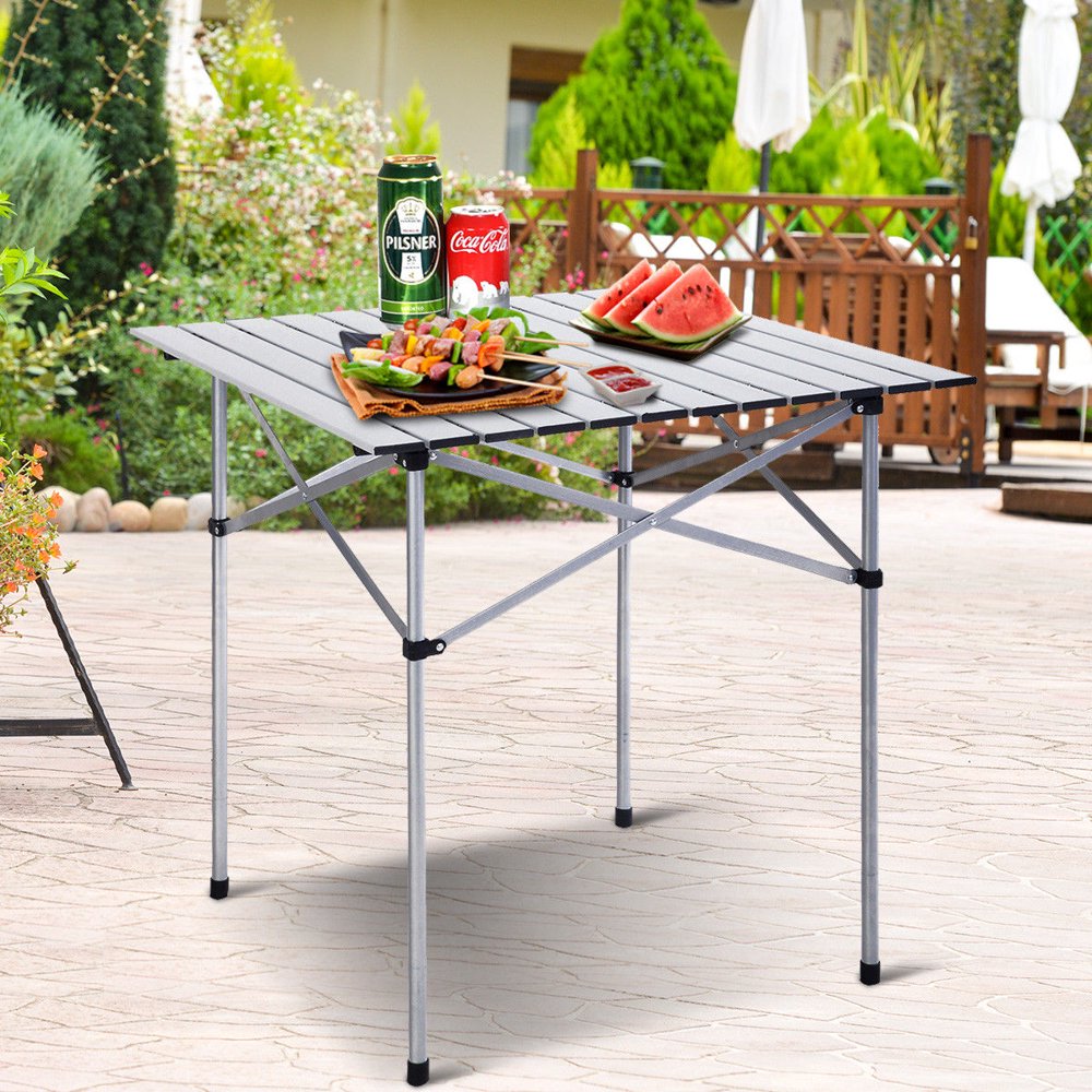 Costway Roll Up Portable Folding Camping Square Aluminum Picnic Table w