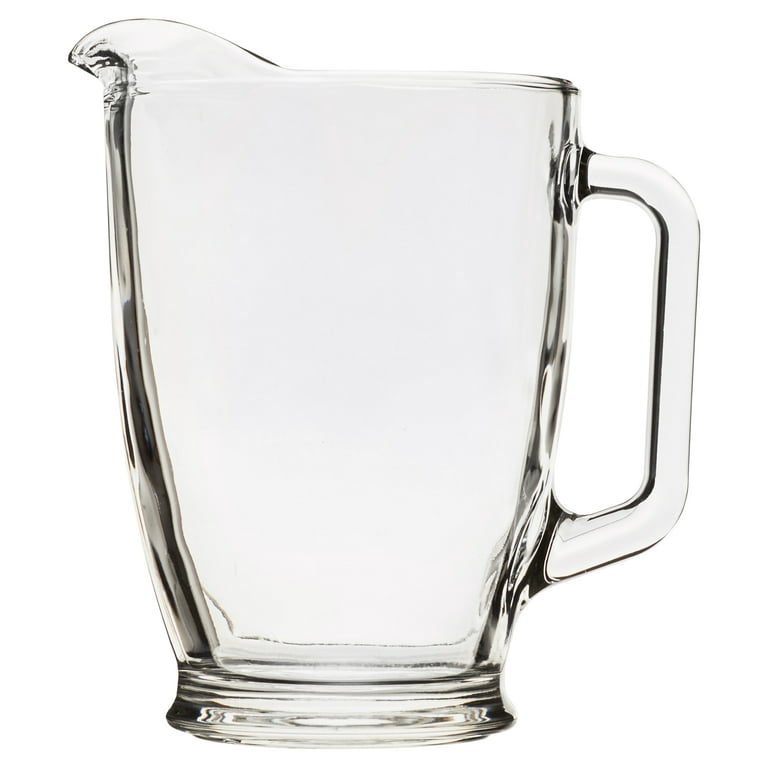 Collectable large clear glass pitcher, 11 tall, large handle, clean  condition!