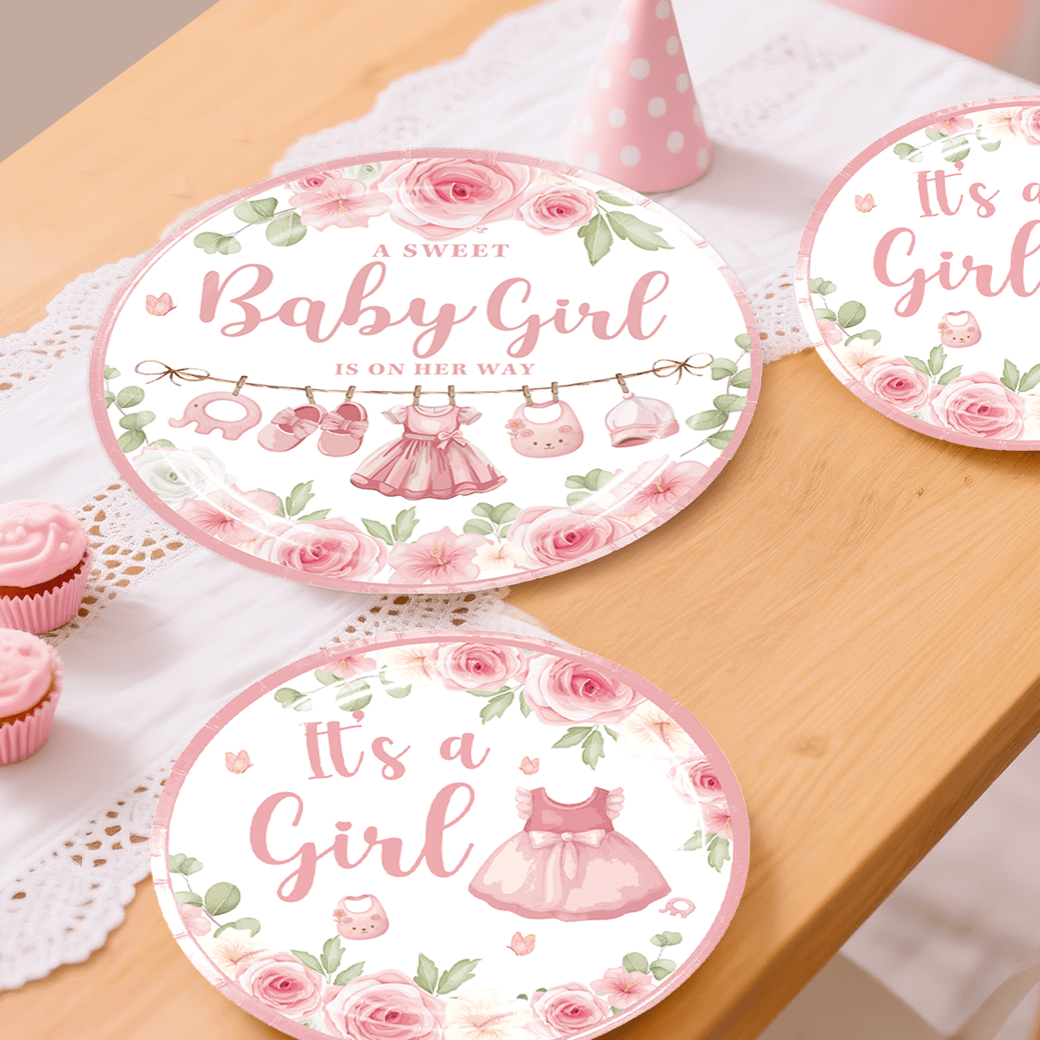 morabloomy Its a girl Baby Shower Decorations Tableware Set Severs 25 Guests, Pink Floral Girl Baby Shower Decorations 213Pcs