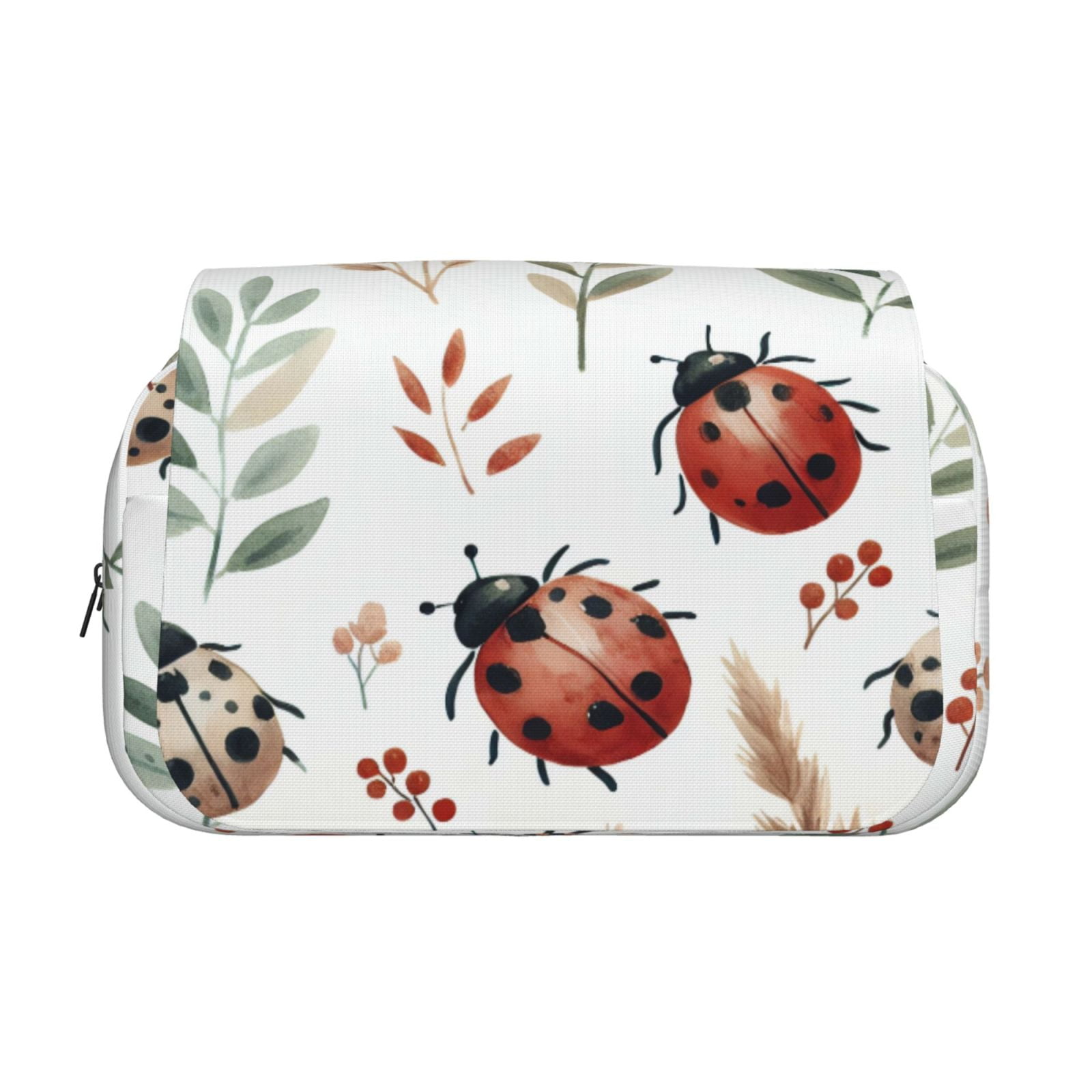 Rateoe Watercolor Ladybug Pattern Double Clamshell Pen Case, Storage Organizer with Two Zipper Compartments– Holds Up to 50 Pencils & Pens
