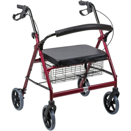 DMI Extra-Wide Rollator Walker with Seat and Basket for Seniors, Heavy Duty Medical Walker, Bariatric Rollator Walker with Seat, Burgundy,