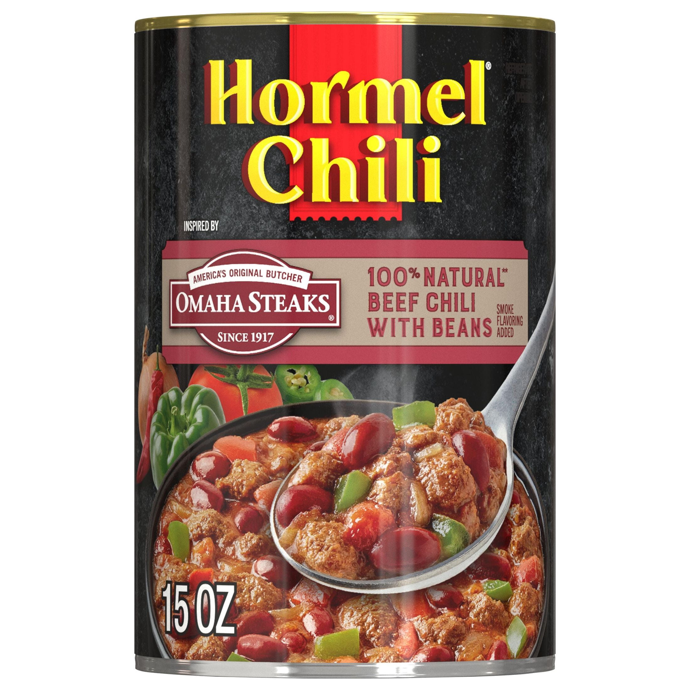 (4 pack) Hormel Chili Omaha Steaks Beef Chili With Beans, 100% Natural, Canned Chili, Shelf Stable 15 oz Can