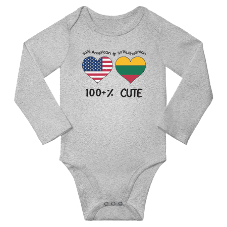

50% American + 50% Lithuanian = 100+% Cute Baby Long Slevve Rompers Bodysuit (Gray 6-12 Months)