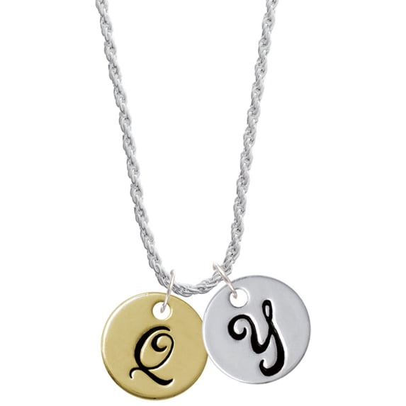 Delight Jewelry Goldtone Large Disc Letter - Q - 3/4'' Silvertone Script Initial Disc - Y - Charm Necklace, 20"+3"