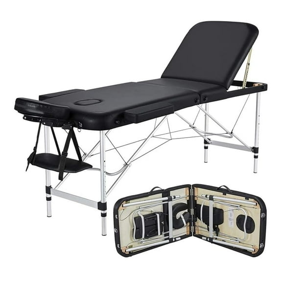 Massage Tables Portable Table Adjustable Lash Bed Aluminium 3 Folding Spa Bed with Non-Woven Bag 24 inch Wide Black