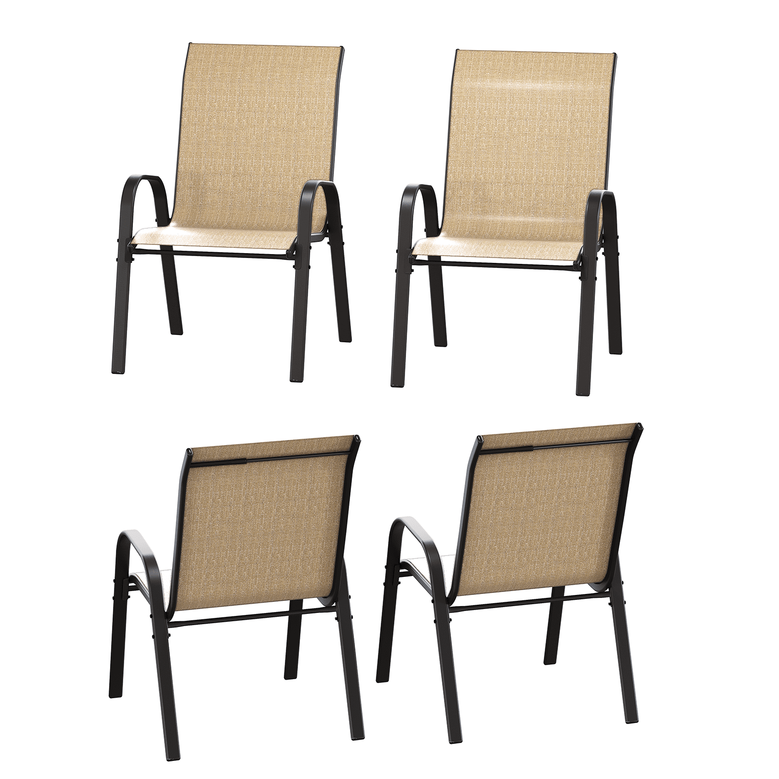 ELPOSUN Patio Chairs Set of 4, Outdoor Stackable Dining Chairs for All Weather, Breathable Garden Outdoor Furniture for Backyard Deck,Khaki
