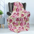 thumbnail image 4 of Flowers Soft Flannel Fleece Throw Blanket, Floral Theme Vintage Pink Peonies and Leaves Spring Nature Pattern, Cozy Plush for Indoor and Outdoor Use, 60" x 80", Pink White Olive Green, by Ambesonne, 4 of 5