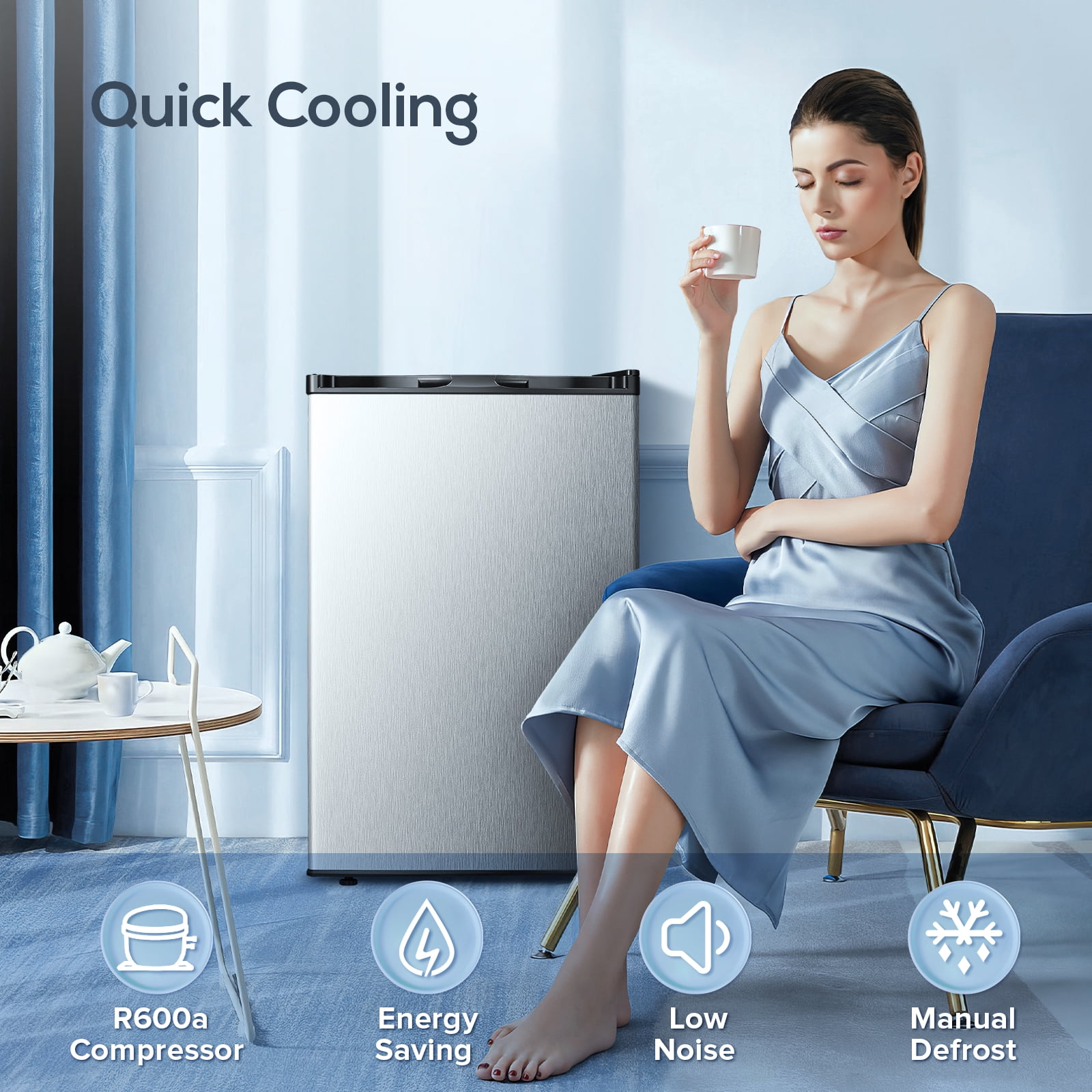 Auseo Upright Freezer, 3.0 Cu.ft Mini Freezer with Adjustable Thermostat & Reversible Single Door, Stand Up Freezer for Home/Office/Dorms/Apartment-Silver