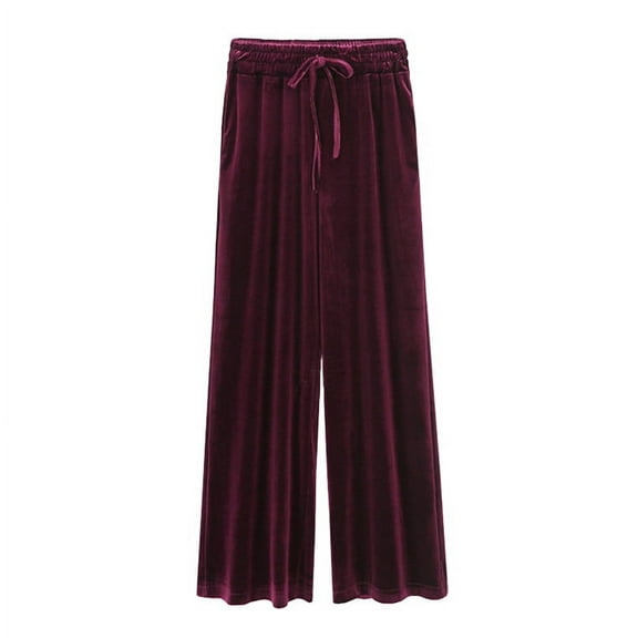 ABATAB Women's Velvet Pants Drawstring High Waist Wide Leg Casual Comfy Soft Velour Lounge Pant with Pockets