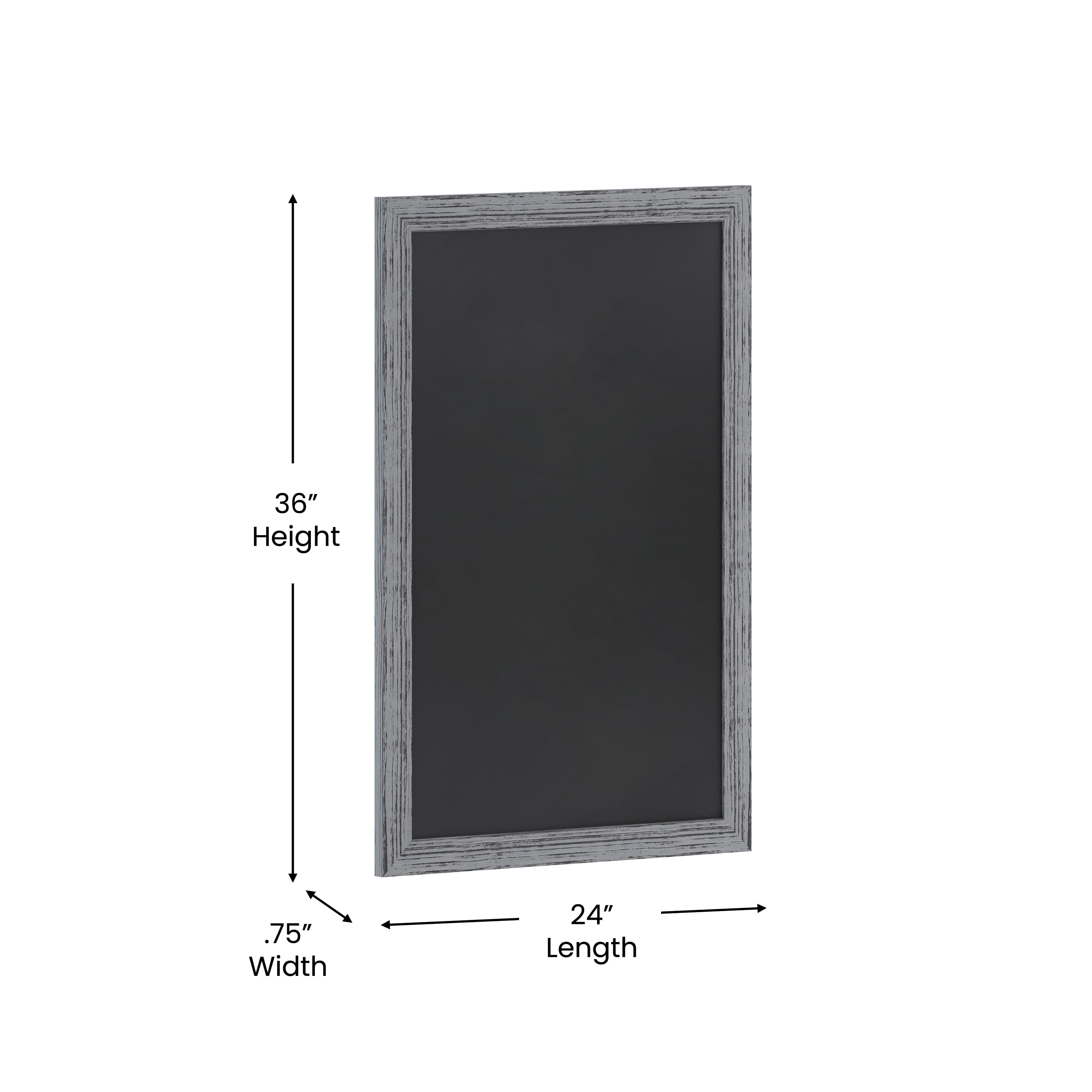 Flash Furniture Canterbury 24" x 36" Rustic Gray Wall Mount Magnetic Chalkboard Sign with Eraser, Hanging Wall Chalkboard Memo Board for Home, School, or Business
