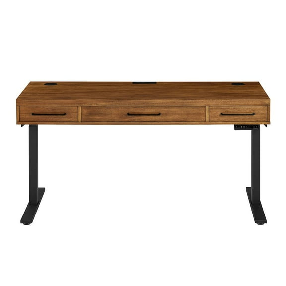 Modern Electric Sit/Stand Desk Height Adjustable Wood Table Rich Medium Brown