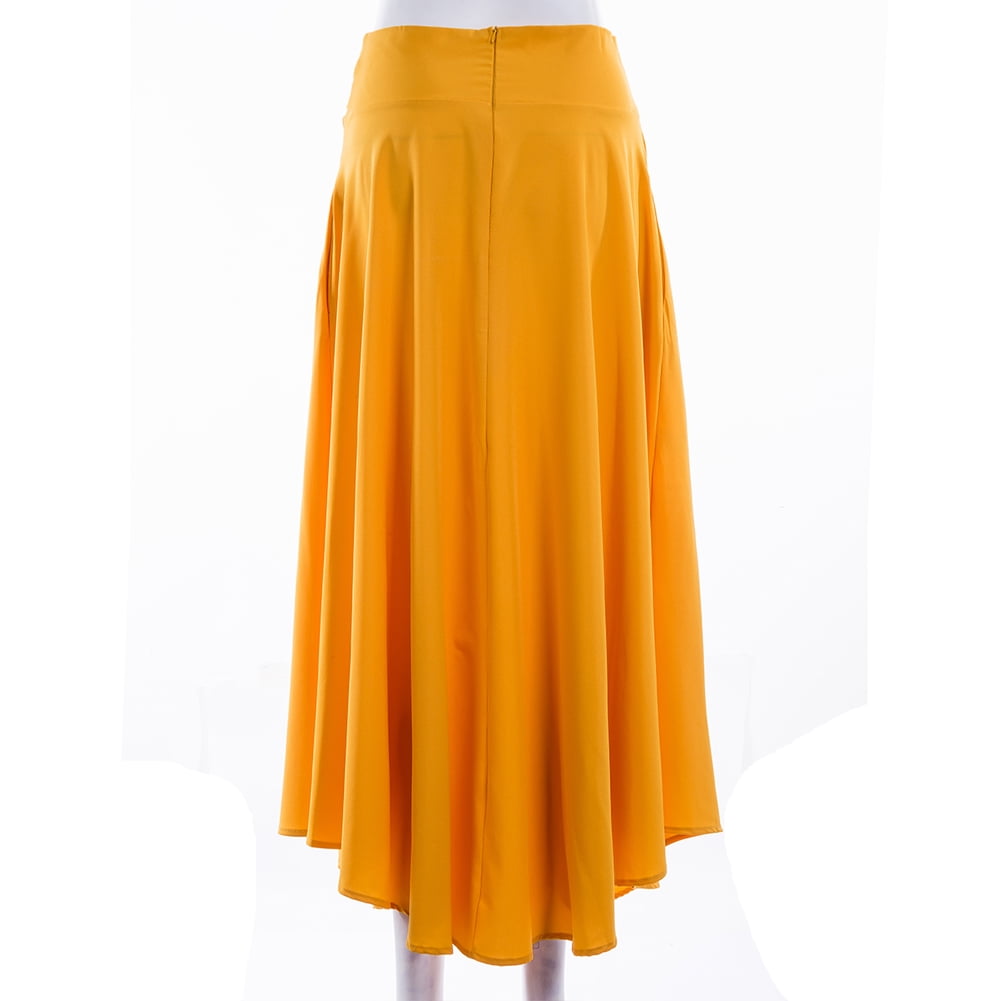 Women's Pleated Long Maxi Skirt High Waist Evening Cocktail Party A Line  Dress Yellow Size 2XL