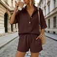 thumbnail image 6 of WAYUTE 2 Piece Sets for Women Trendy Lapel Solid Color Blend Shirt and Shorts with Pockets Comfortable Soft Summer Casual Wear, 6 of 7