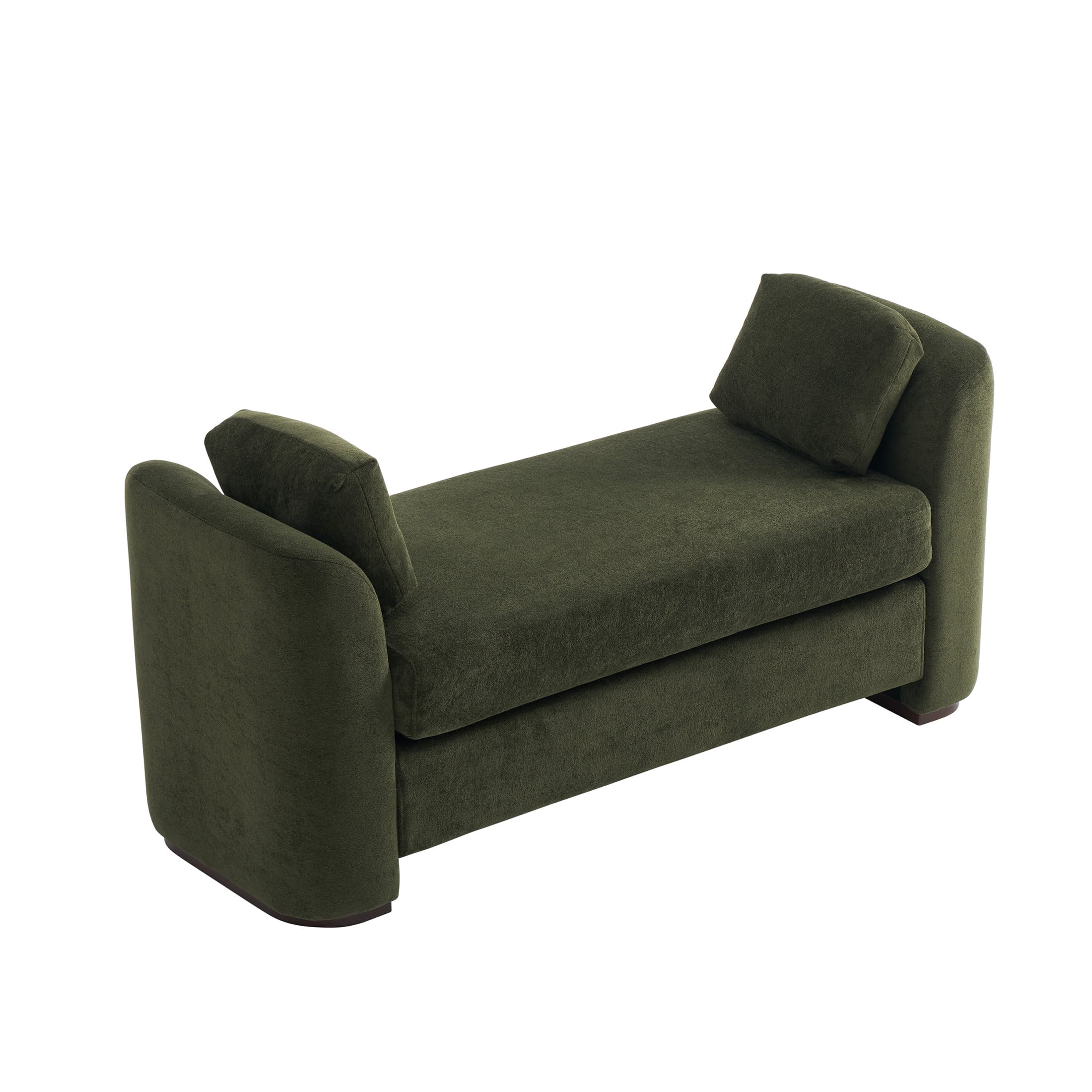 Christopher Knight Home 53.2" Modern Velvet Upholstered Bench with Pillows, Wooden Legs, Olive Green