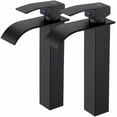 thumbnail image 1 of Grifo de lavabo en cascada de 2 piezas, grifo de baño monomando moderno de caño alto negro para lavabo de encimera, apto para lavabo sobre encimera, 1 of 5
