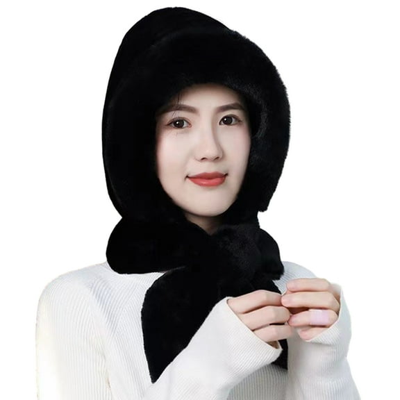 Mosey Autumn Winter Warm Hat Plush Lining Windproof Integrated Headwear Scarf for Women Cold Protection 3-in-1 Neck & Ears Warmer Plush Hat for Motorcycle Bike Cycling Skiing Hiking