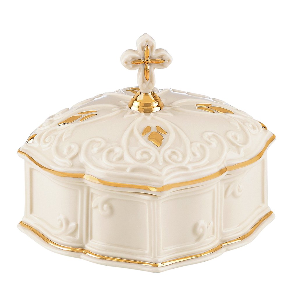 Lenox Inspirational Cross Keepsake Box Porcelain Jewelry Trinket Box