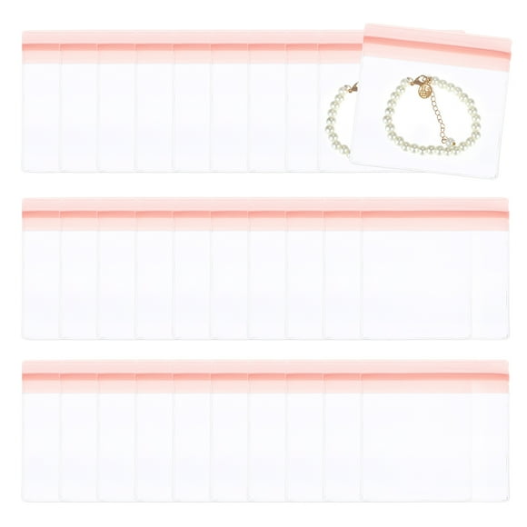Uxcell 30 Pcs Bolsas de Almacenamiento de Joyería de Plástico Transparente con Cierre, Rosa (4 x 4 Pulgadas)