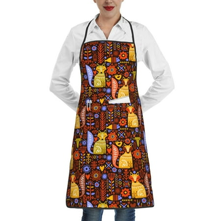 

Gaeub colorful fox Kitchen Cooking Aprons Adjustable Bib Apron Waterdrop and Oil Resistant Kitchen Chef Apron for Women Men