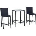 thumbnail image 1 of Outsunny 3 Pieces Wicker Patio Bar Set, PE Rattan Outdoor Bar Set with Glass Top High Table, 2 High Backrest Chairs with Footstool for Backyard, Balcony, Garden, Poolside, Black, 1 of 10