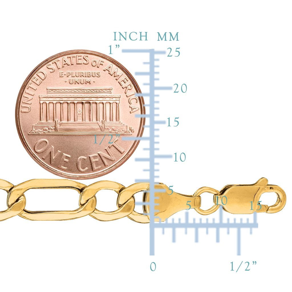 10k REAL Yellow Gold 6.5mm Shiny Diamond-Cut Alternate Classic Mens Hollow Figaro Chain Necklace for Pendants and Charms with Lobster-Claw Clasp (8.5, 18", 20" , or 24 inch)