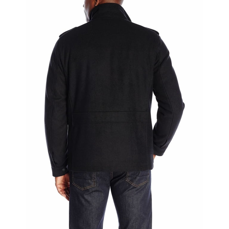 Dockers BLACK Men's Military Wool Blend Bib Lined Dual Zipper Coat