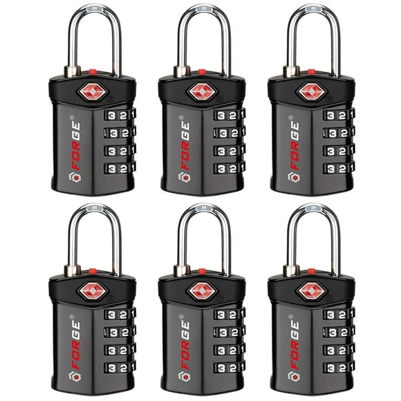 Forge TSA Approved Luggage Locks for Air Travel, Gym Lockers, School Lockers, Pelican Cases, Easy Read Dials, Durable Alloy Body, Black 6 Pack.