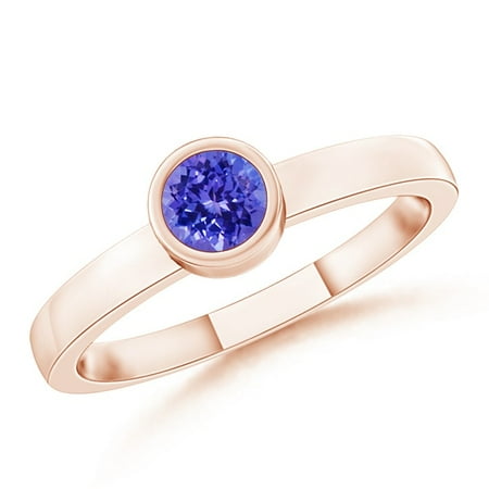 Rose Tanzanite Ring - December Birthstone Ring - Bezel-Set Solitaire Round Tanzanite Stackable Ring in 14K Rose Gold (3.5mm Tanzanite) - SR0766T-RG-AAAA-3.5-6.5