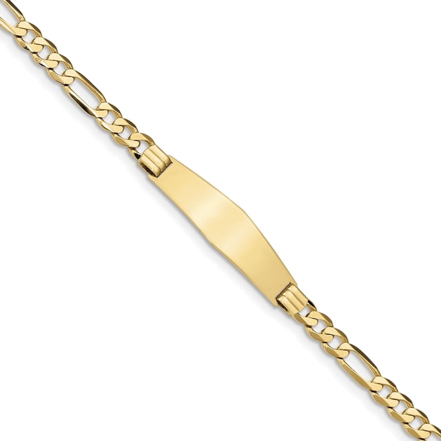 14k Flat Figaro Link Soft Diamond Shape ID Bracelet (Weight: 8.4 Grams, Length: 7 Inches)