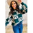 thumbnail image 2 of Women's Blackish Green Checkered Bow Sweater – Casual Long Sleeve Round Neck for Daily Wear | L, 2 of 12