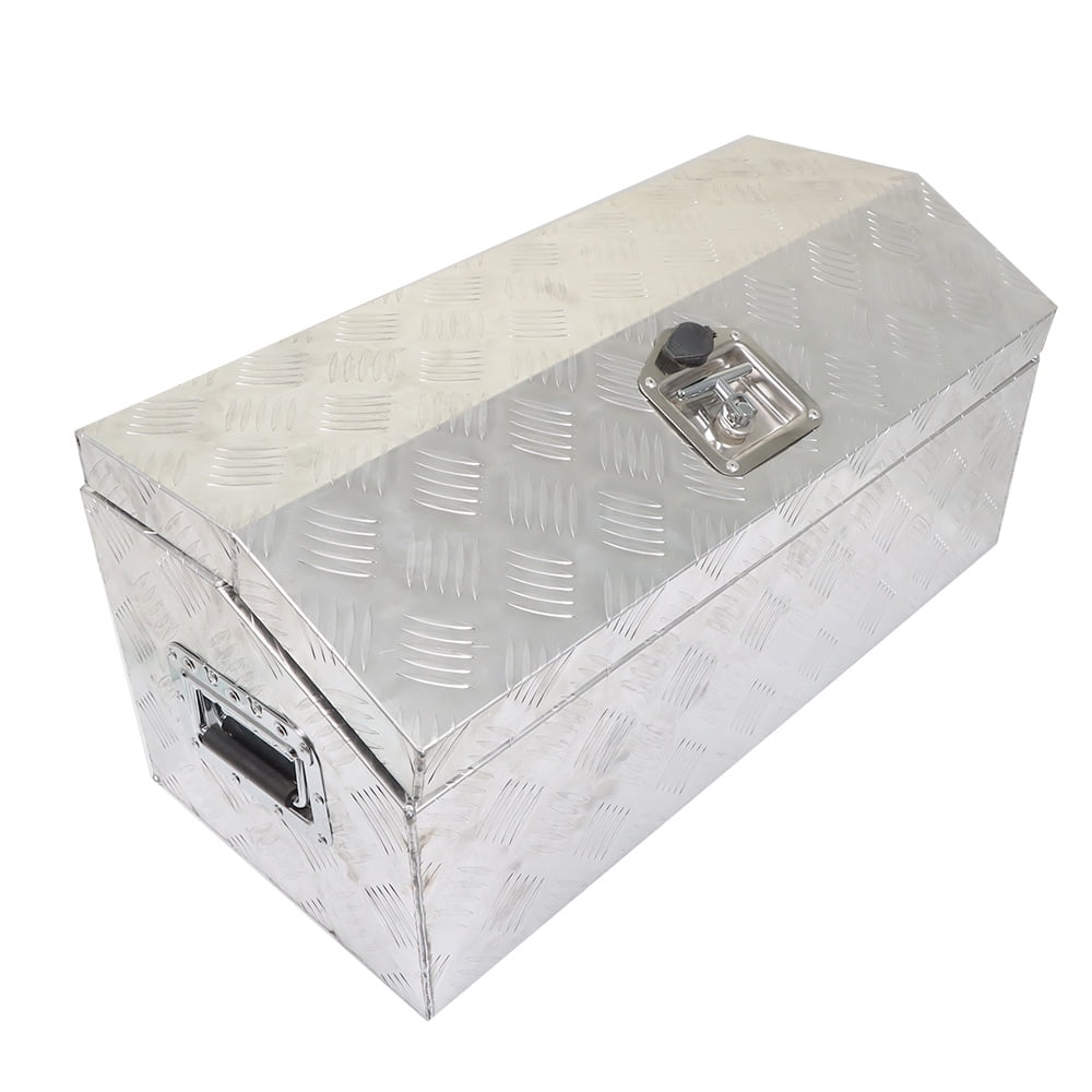munirater 30 Inch Trailer Tongue Tool Box Chest Box Diamond Tread Aluminum Heavy Duty Truck Pick Up Underbody Storage Organizer Weather Resistant Seal Planks w/Keys Sliver