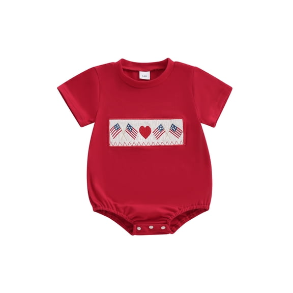 BemeyourBBs Newborn Baby Girl 4th of July Outfit Bubble Romper Patriotic Independent Day Summer Clothes Casual American Flag Embroidery Fly Sleeves Bodysuit Jumpsuit