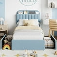 thumbnail image 6 of Upholstered TWIN Platform Bed, TWIN Size Bed Frame with Storage Underneath and Headboard, Wood Platform Bed for Bedroom (Blue), 6 of 9