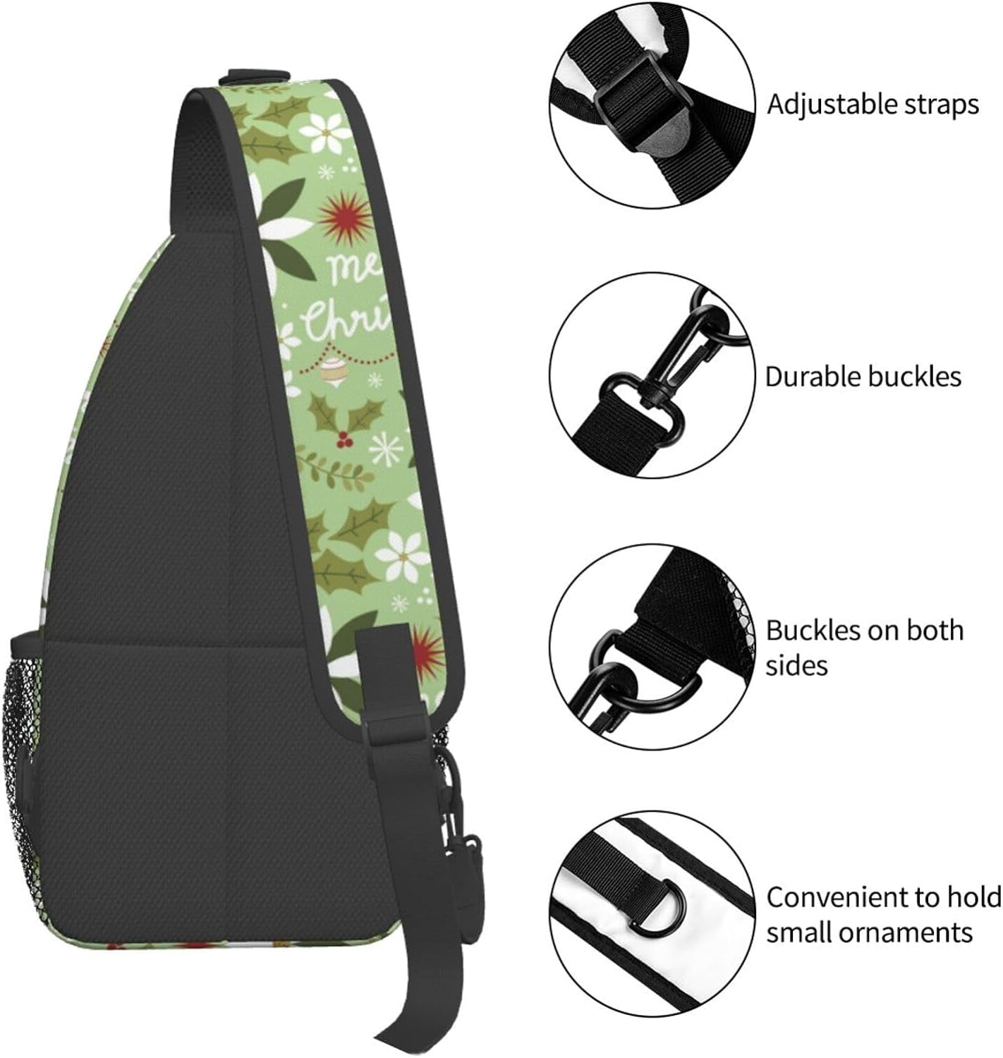 Blooming Red Christmas Flower Poinsettia Pattern Sling Bag Crossbody Hiking Travel Chest Bags Backpack Shoulder Daypack for Women Men