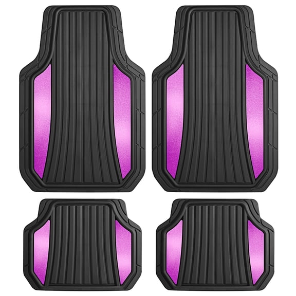 Motor Trend ChromeTech Car Floor Mats Full Set - Durable Rubber Floor Mats for Cars with Two Tone Accent, All Weather Interior Protection for Front and Rear with Non-Slip Backing, Black & Pink