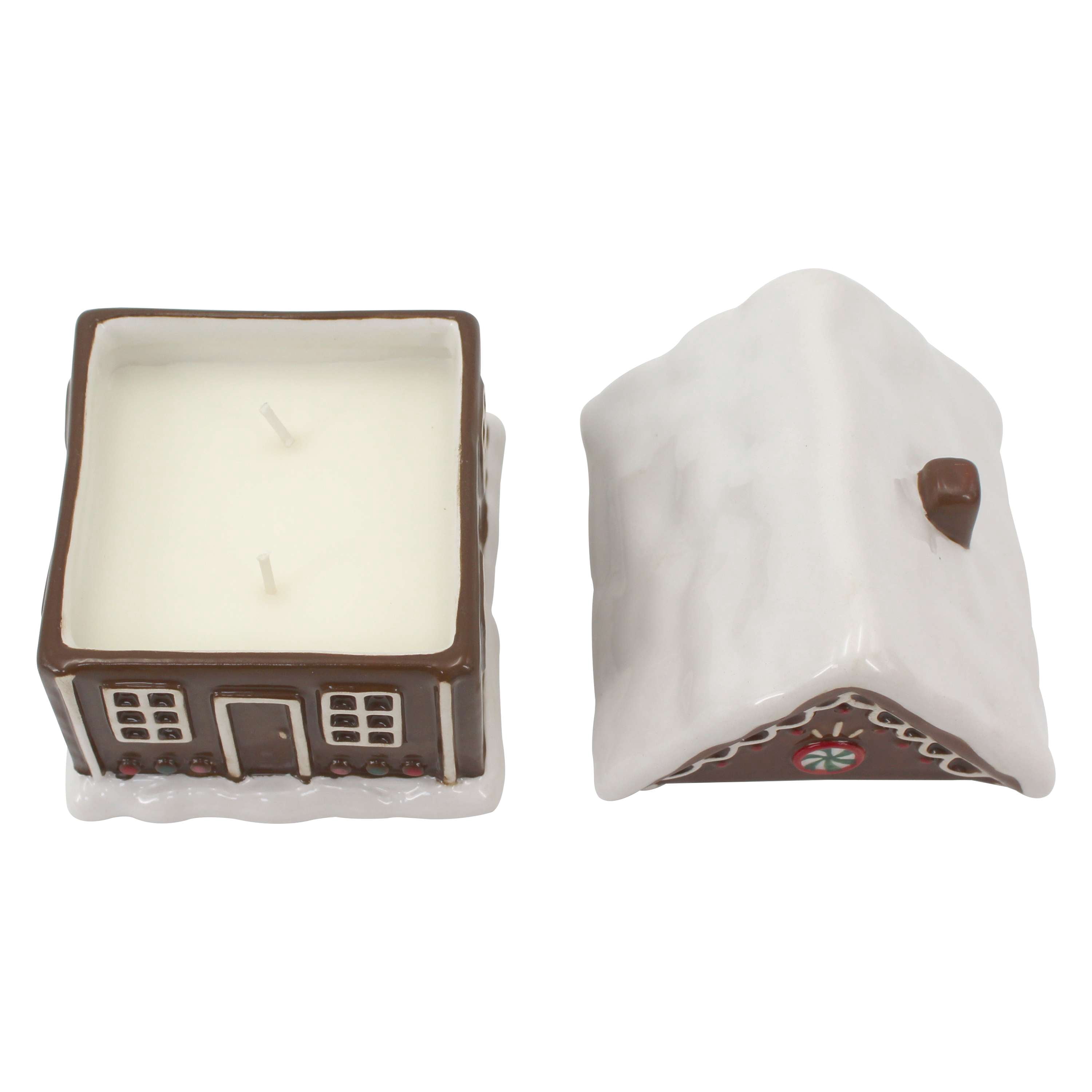 Mainstays 2-Wicks Gingerbread House Ceramic Scented Jar Candle, Holiday Gingerbread, 7.5oz